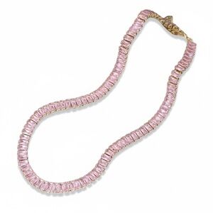GOLD PINK CZ BAGUETTE TENNIS NECKLACE